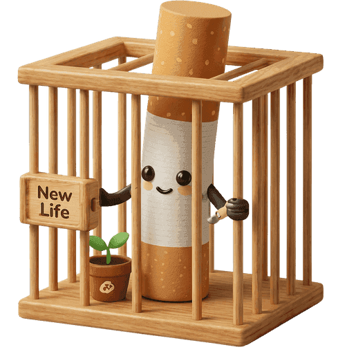 BeQuit mascot — addiction locked in a cage