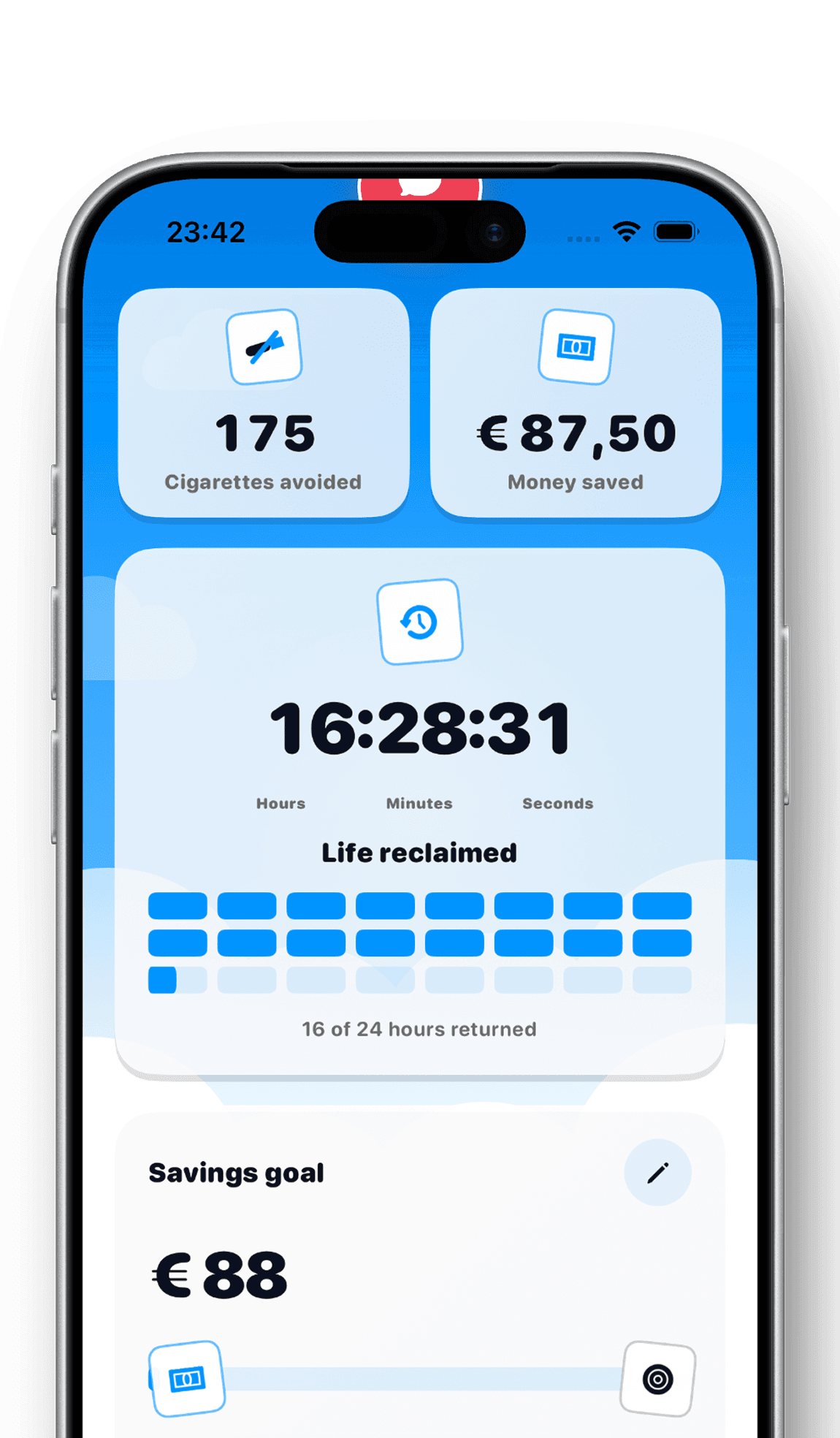 Cigarettes avoided, money saved and life reclaimed on the BeQuit Today screen